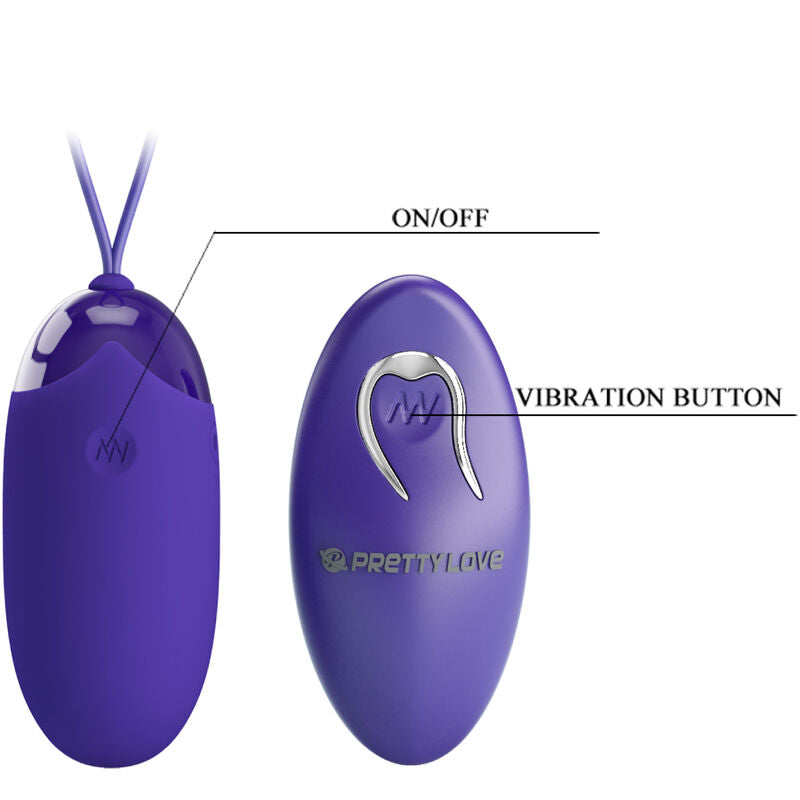 Vibrador control remoto Violeta de la marca PRETTY LOVE YOUTH, con forma de huevo y diseño ergonómico.