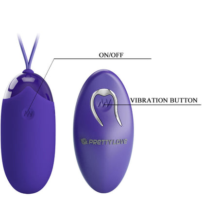 Vibrador control remoto Violeta de la marca PRETTY LOVE YOUTH, con forma de huevo y diseño ergonómico.
