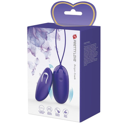 Vibrador con control remoto de color violeta de la marca PRETTY LOVE YOUTH, forma de huevo y diseño ergonómico.