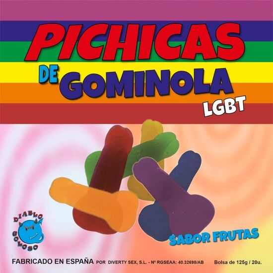 Pichitas de gominola con forma de frutas en colores del arcoíris, sabor dulce y vibrante, de la marca PRIDE, para celebrar la comunidad LGBT