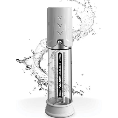 Bomba de erección PUMP WORX Max Boost en color blanco, diseñada para mejorar el rendimiento y la satisfacción.