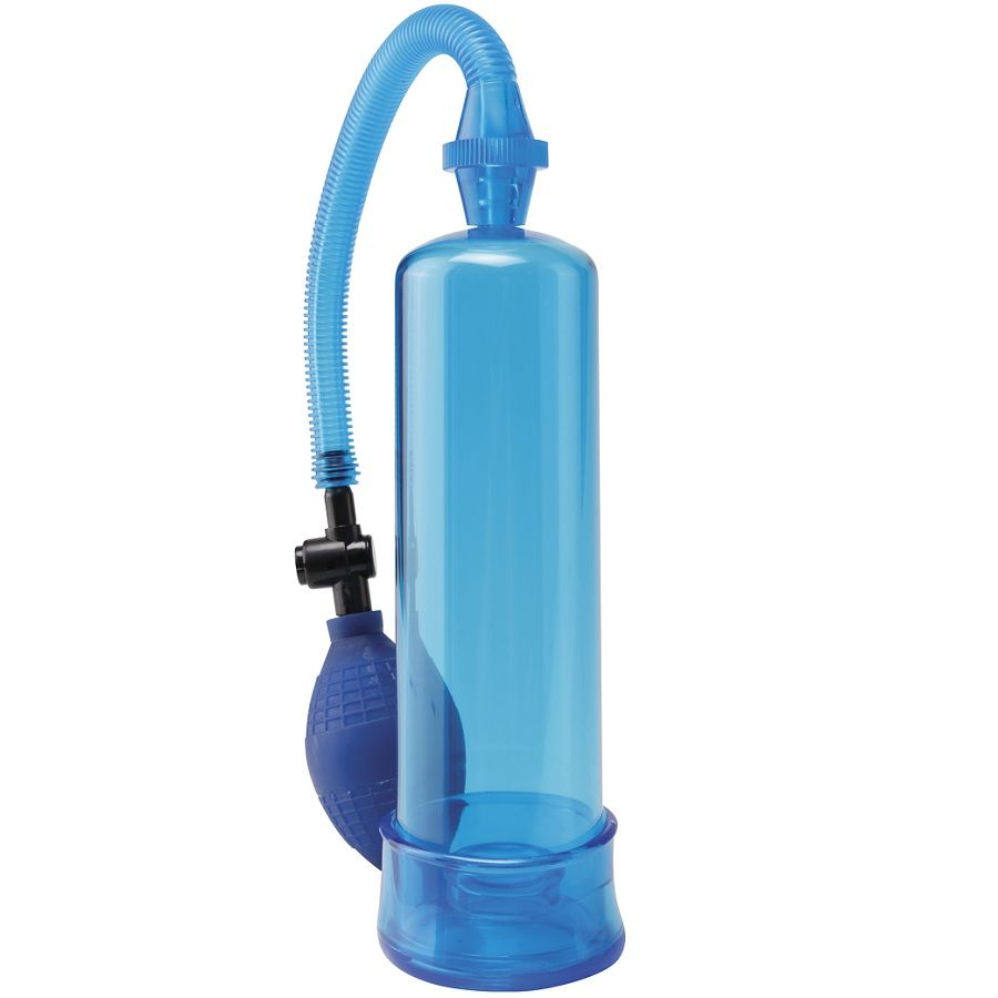 Bomba de erección PUMP WORX para principiantes en color azul, diseñada para uso íntimo y de fácil manejo.