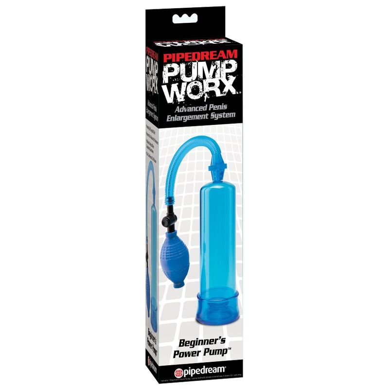 Bomba de erección para principiantes PUMP WORX en color azul, diseño compacto y fácil de usar para uso íntimo.