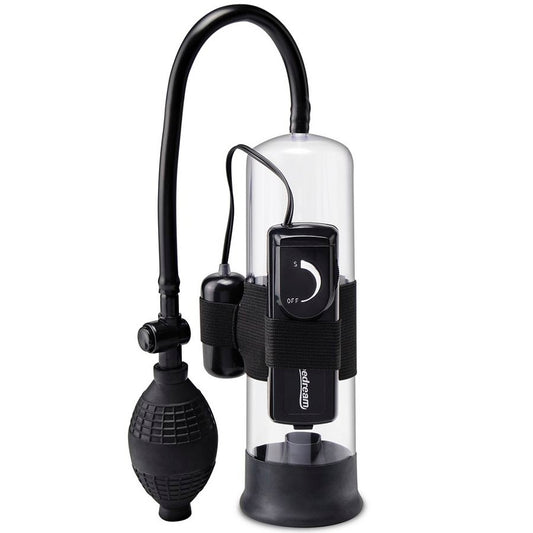 Bomba de succionador vibradora para principiantes de la marca PUMP WORX, con diseño compacto y control de intensidad visible.