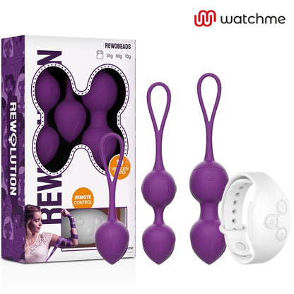 Bolas vibradoras REWOBEADS de REWOLUTION con control remoto y tecnología WatchMe en color negro, diseño compacto y moderno.