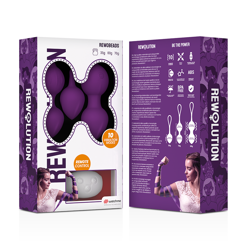 Bolas vibradoras REWOBEADS de REWOLUTION con control remoto y tecnología WatchMe, diseñada para placer y estimulación.