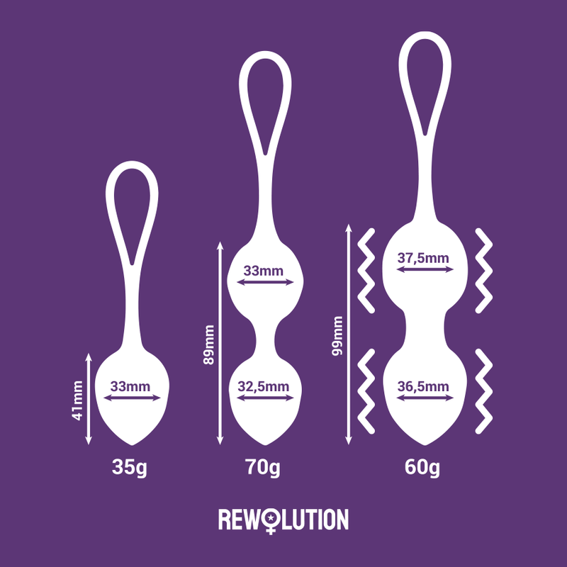 Bolas vibradoras REWOBEADS de REWOLUTION con control remoto y tecnología WatchMe, diseño discreto para placer personal.