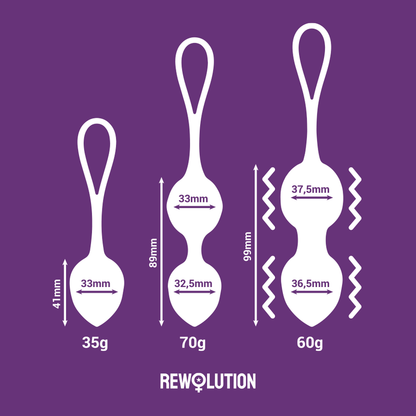 Bolas vibradoras REWOBEADS de REWOLUTION con control remoto y tecnología WatchMe, diseño discreto para placer personal.