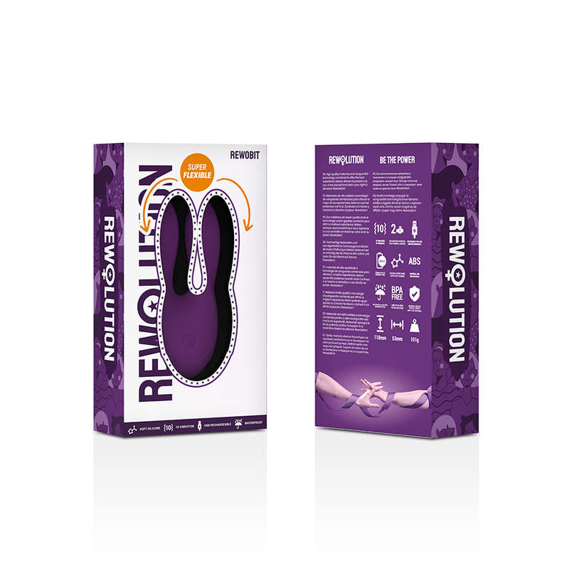 Estimulador flexible REWOBIT de la marca REWOLUTION, diseño ergonómico y versátil para uso personal.