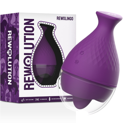 Vibrador con lengua REWOLUTION Rewoling, diseño compacto y realista en colores vibrantes, ideal para estimulación personal.