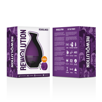 Vibrador con lengua REWOLUTION Rewolingo, color morado, con detalles de textura en el diseño, diseñado para estimulación.