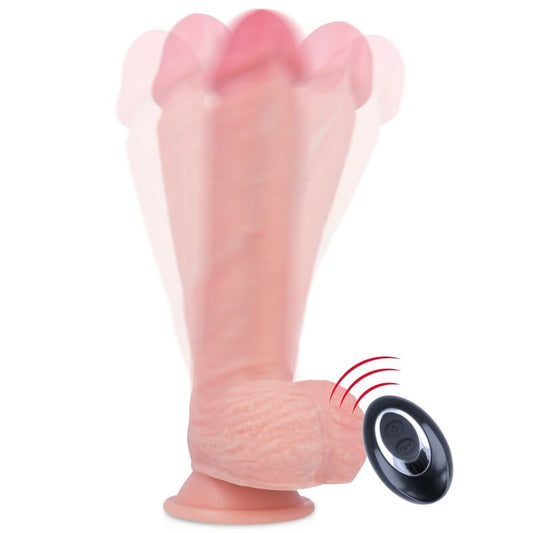 Vibrador realista con control remoto de silicona líquida de 20.5 cm por 4.62 cm, marca ROCK ARMY, en color neutro.