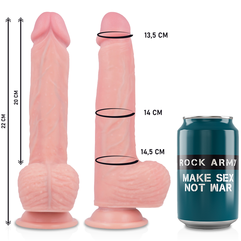 Vibrador y rotador realista ROCKARMY HAWK de 22 cm con diseño detallado y tamaño de 4.6 cm, en color negro.