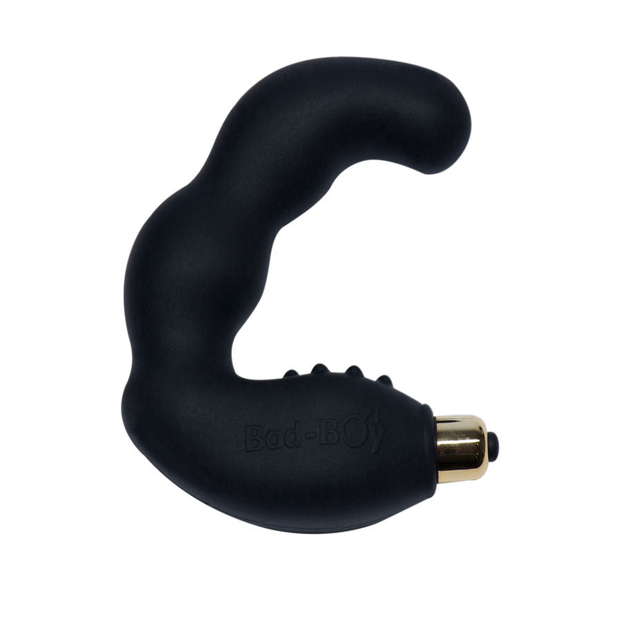 Masajeador del punto G masculino ROCKS-OFF Bad Boy en color negro, con diseño ergonómico y suave para placer y relajación.