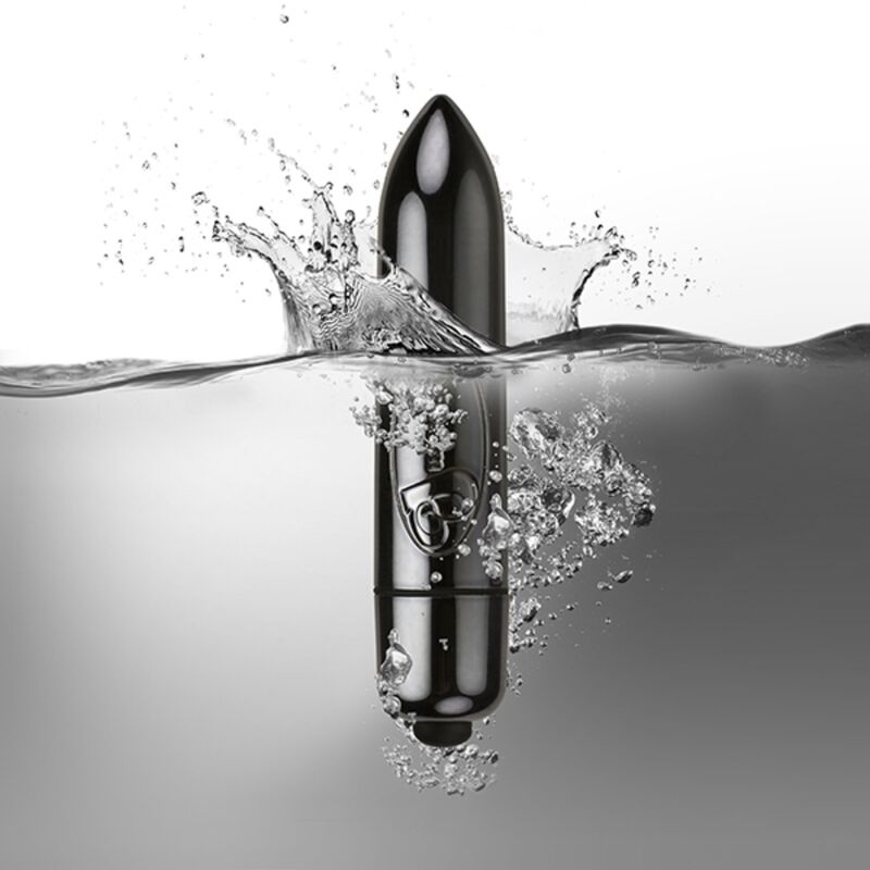 Vibrador ROCKS-OFF RO-80MM Midnight Metal de color negro, con diseño metálico y tamaño compacto para uso íntimo.