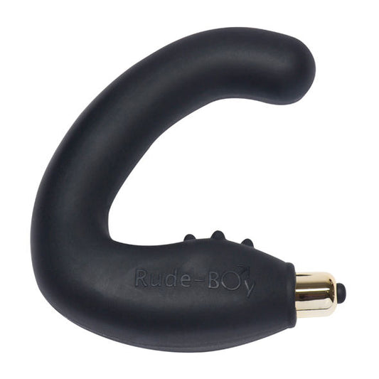 ROCKS-OFF Rude-Boy G-Spot massager for men in sleek black, showcasing its curved design and ergonomic shape.