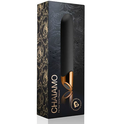 Vibrador Chaiamo negro de la marca ROCKS-OFF, diseño elegante y compacto para placer personal.