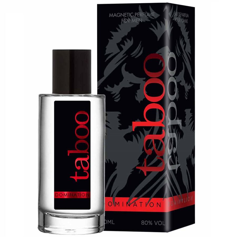 Perfume RUF Taboo Domination con feromonas para él, frasco de 50ml, con diseño elegante y aroma seductor.