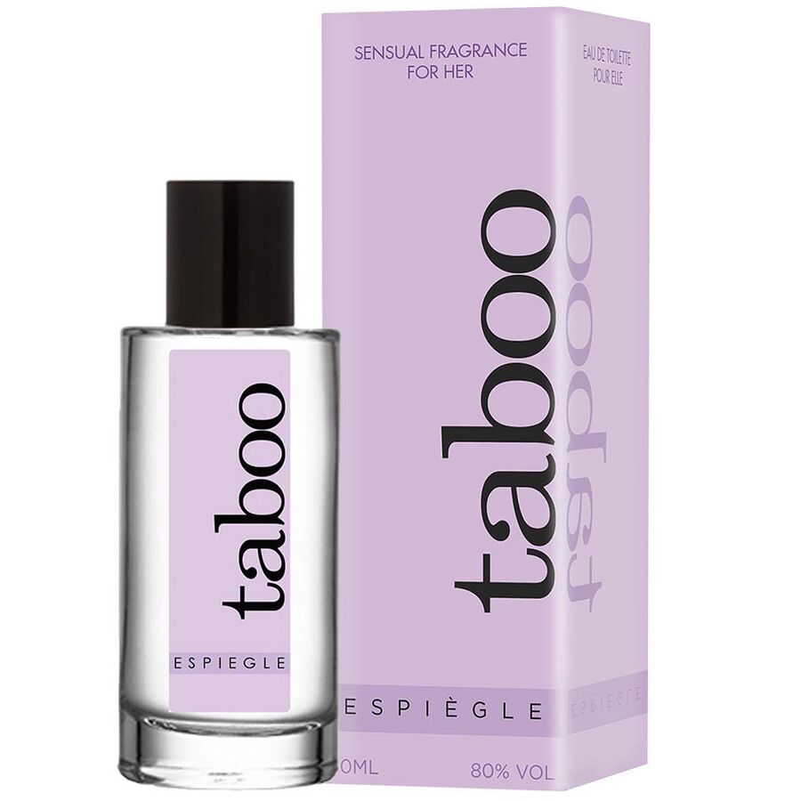Perfume RUF Taboo Espiegle con feromonas para ella, frasco elegante y moderno en la imagen.