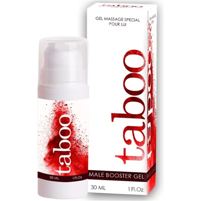 Gel estimulante para erección RUF Taboo Male Booster en envase de 30 ml, con textura y color transparente.