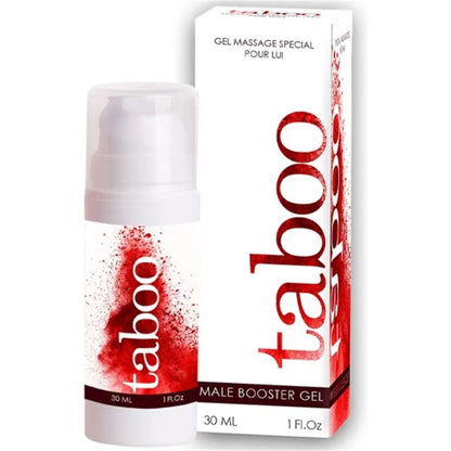 Gel estimulante para erección RUF Taboo Male Booster en envase de 30 ml, con textura y color transparente.