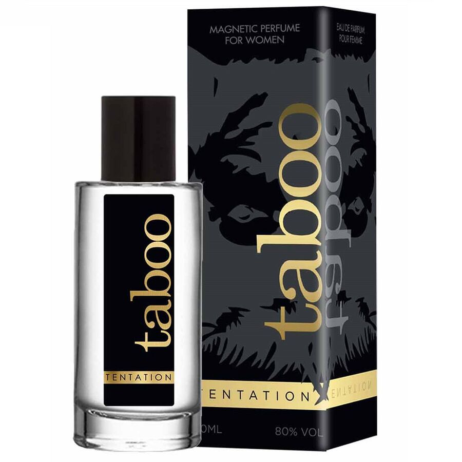 Perfume RUF Taboo Tentation con feromonas para ella, frasco de 50 ml, mostrando la botella con diseño elegante y etiqueta.