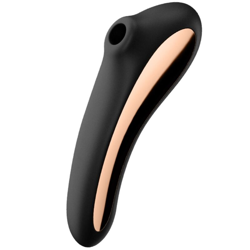Estimulador de clítoris SATISFYER DUAL KISS negro con tecnología Air Pulse para placer sensorial, visible en la imagen.