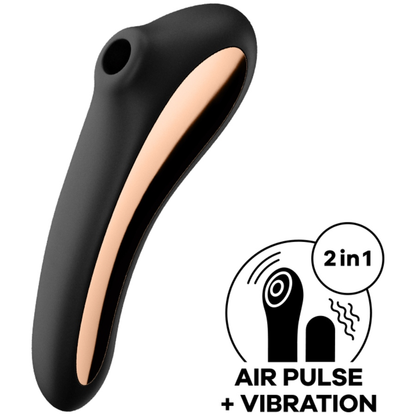Estimulador de clítoris SATISFYER DUAL KISS en color negro con diseño compacto y control de presión, de la marca SATISFYER AIR PULSE.