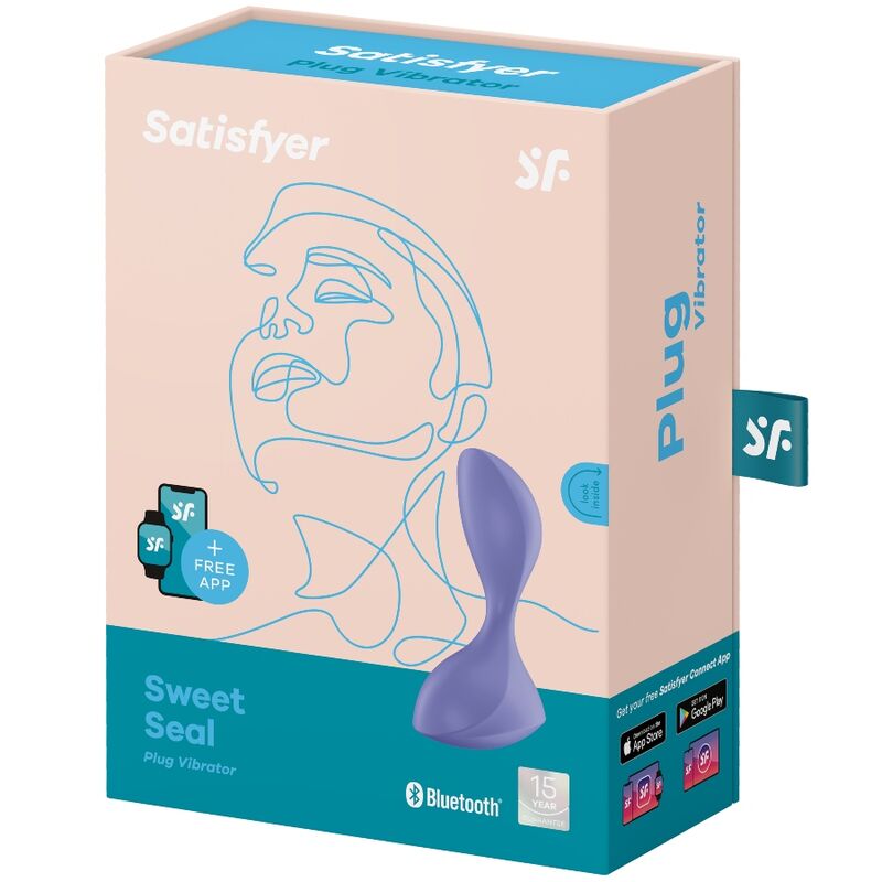 Plug vibrador violeta Satisfyer Sweet Seal de SATISFYER Connect, controlado por app, con diseño ergonómico y superficie suave.