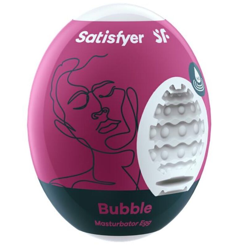 Masturbador SATISFYER Bubble Huevo de la marca SATISFYER EGGS, con textura suave y diseño compacto para placer íntimo.