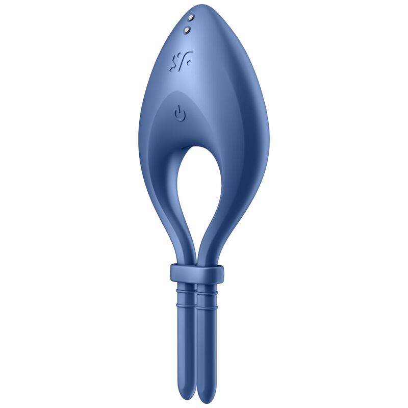 Anillo vibrador azul SATISFYER BULLSEYE con control por app, diseñado para estimulación íntima y placer.