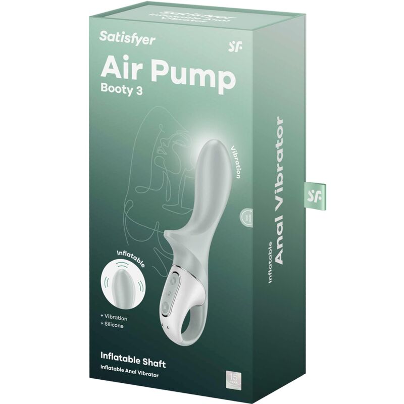 SATISFYER - AIR PUMP BOOTY 3 VIBRADOR ANAL INFLABLE VERD GRIS