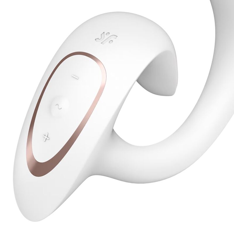 Vibrador rabbit blanco SATISFYER G FOR GODDESS 1, con diseño ergonómico y estimulador dual para placer personal.