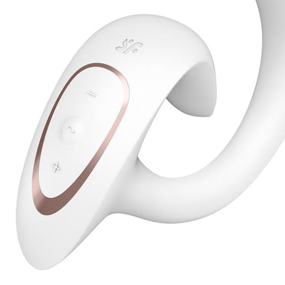 Vibrador rabbit blanco SATISFYER G FOR GODDESS 1, con diseño ergonómico y estimulador dual para placer personal.