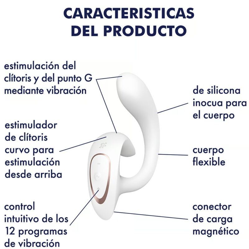 Vibrador Rabbit SATISFYER G for Goddess en color blanco, con diseño ergonómico y elegante, para placer íntimo.