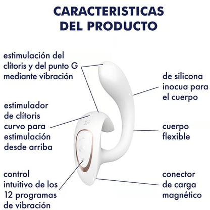 Vibrador Rabbit SATISFYER G for Goddess en color blanco, con diseño ergonómico y elegante, para placer íntimo.