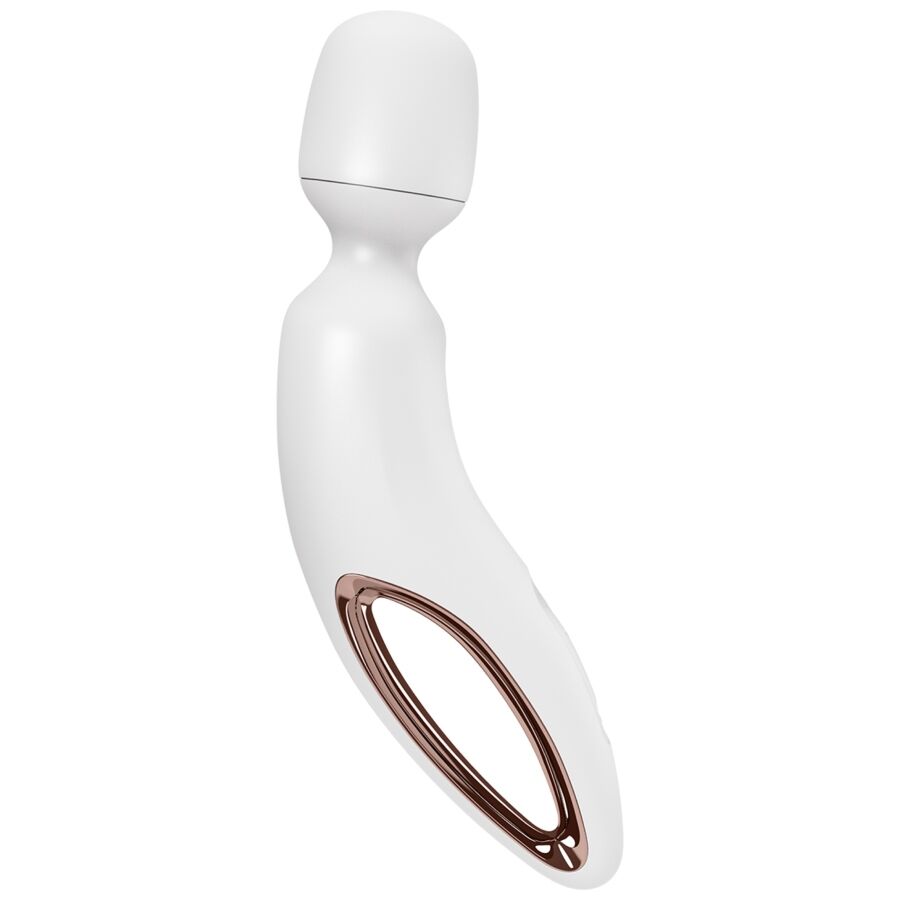 Masajeador vibrador SATISFYER WAND ERLAND en color blanco, diseño compacto y ergonómico para relajación y bienestar corporal.