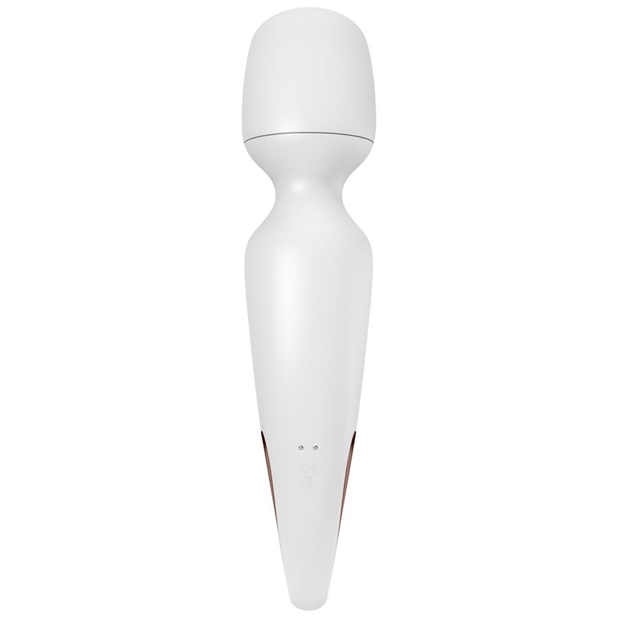 Vibrador masajeador SATISFYER WAND ERLAND en color blanco, con diseño ergonómico y cabezal vibrador para relajación y terapias.