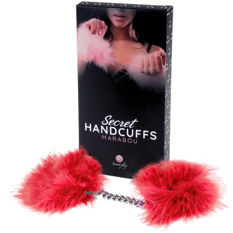 Esposas rojas SECRETPLAY 100% FETISH, fabricadas en marabú, con cierre de seguridad y diseño resistente para uso BDSM.