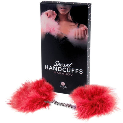 Esposas rojas SECRETPLAY 100% FETISH, fabricadas en marabú, con cierre de seguridad y diseño resistente para uso BDSM.