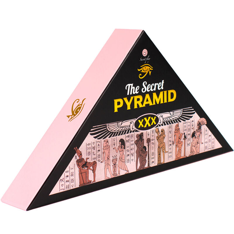 SECRETPLAY Juego La Pirámide Secreta board game featuring colorful pyramid pieces and multilingual instructions.