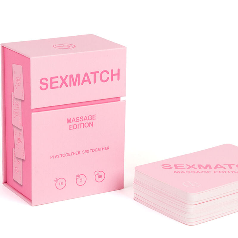 Juego SEXMATCH Massage Edition de SECRETPLAY, con cartas y accesorios para juegos íntimos y masajes en pareja.