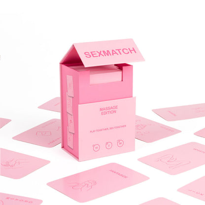Juego SECRETPLAY SEXMATCH Massage Edition, con cartas y accesorios para juegos íntimos y de masaje en la edición especial.