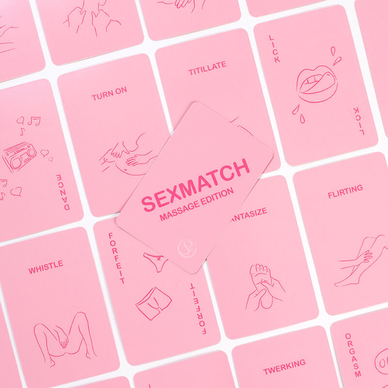Juego SEXMATCH Massage Edition de SECRETPLAY, con cartas y accesorios para juegos eróticos y masajes en pareja.