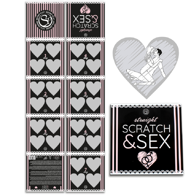 Juego de parejas hetero SECRETPLAY SCRATCH & SEX con cartas y accesorios para explorar la intimidad en pareja.