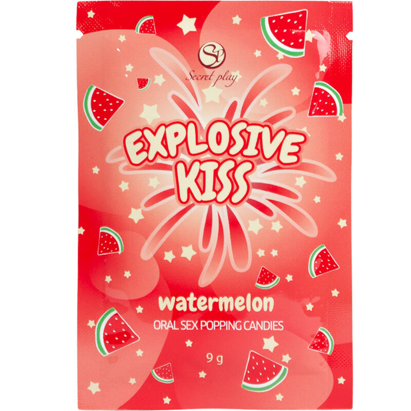 Caramelos explosivos con sabor a sandía de la marca SECRETPLAY COSMETIC, en envase con detalles coloridos y divertidos.