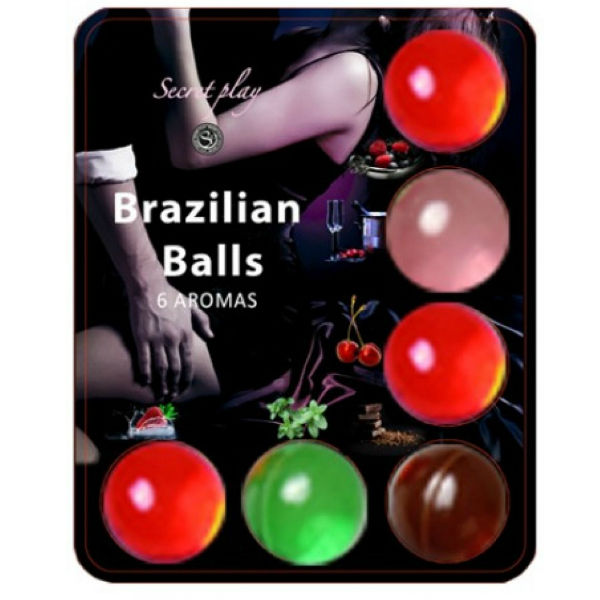 Pelotas calientes SECRETPLAY de lubricante con aroma a frutas, en envase con seis unidades, para uso íntimo.