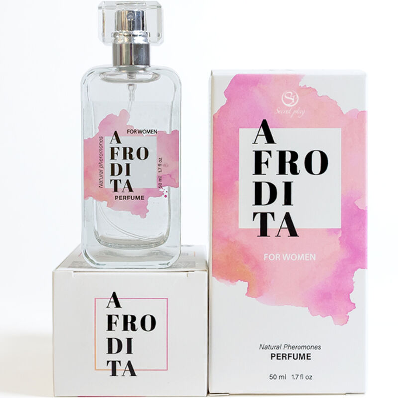 Perfume Afrodita de SECRETPLAY, spray de feromonas para mujer, frasco de 50 ml con diseño elegante y moderno.