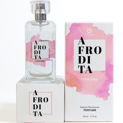 Perfume Afrodita de SECRETPLAY, spray de feromonas para mujer, frasco de 50 ml con diseño elegante y moderno.