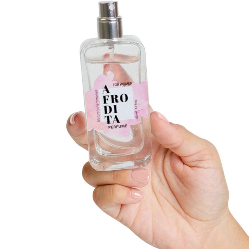 Perfume Afrodita de SECRETPLAY, spray de feromonas para mujer, frasco de 50 ml con diseño elegante y moderno.